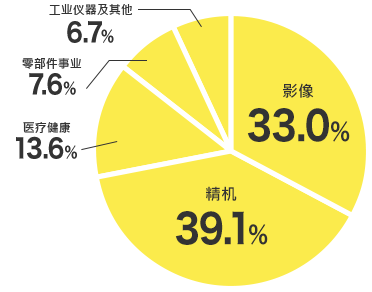 影像：38.2%、精机：40.6%、医疗健康：10.5%、工业仪器及其他：10.7%